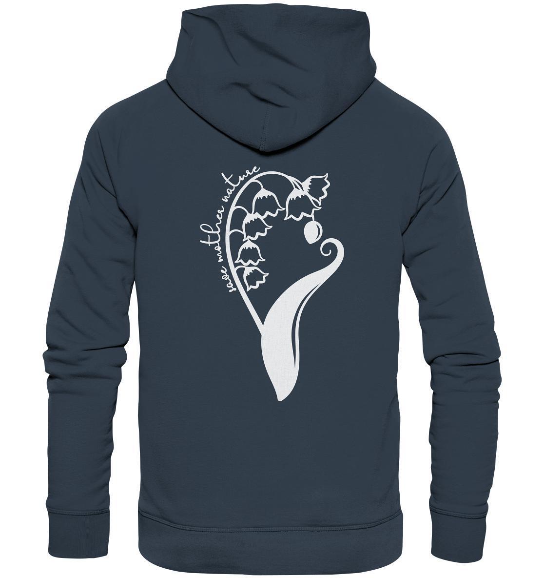 Vegan und Bio Hoodie: Save Mother Nature with Flower Power, zeigt ein zartes Blumenmotiv auf dem Rücken, ideal für Naturschützer. Perfekt für umweltbewusste Blumenkinder.