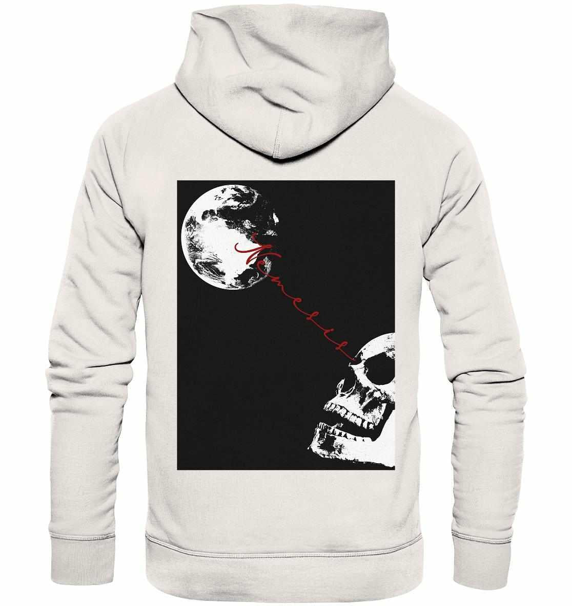 Vegan und Bio Hoodie: Nemesis - Dystopische digitale Collage mit Skull- und Mondmotiv, nachhaltig aus Bio-Baumwolle und recyceltem Polyester, rebellisches Design.