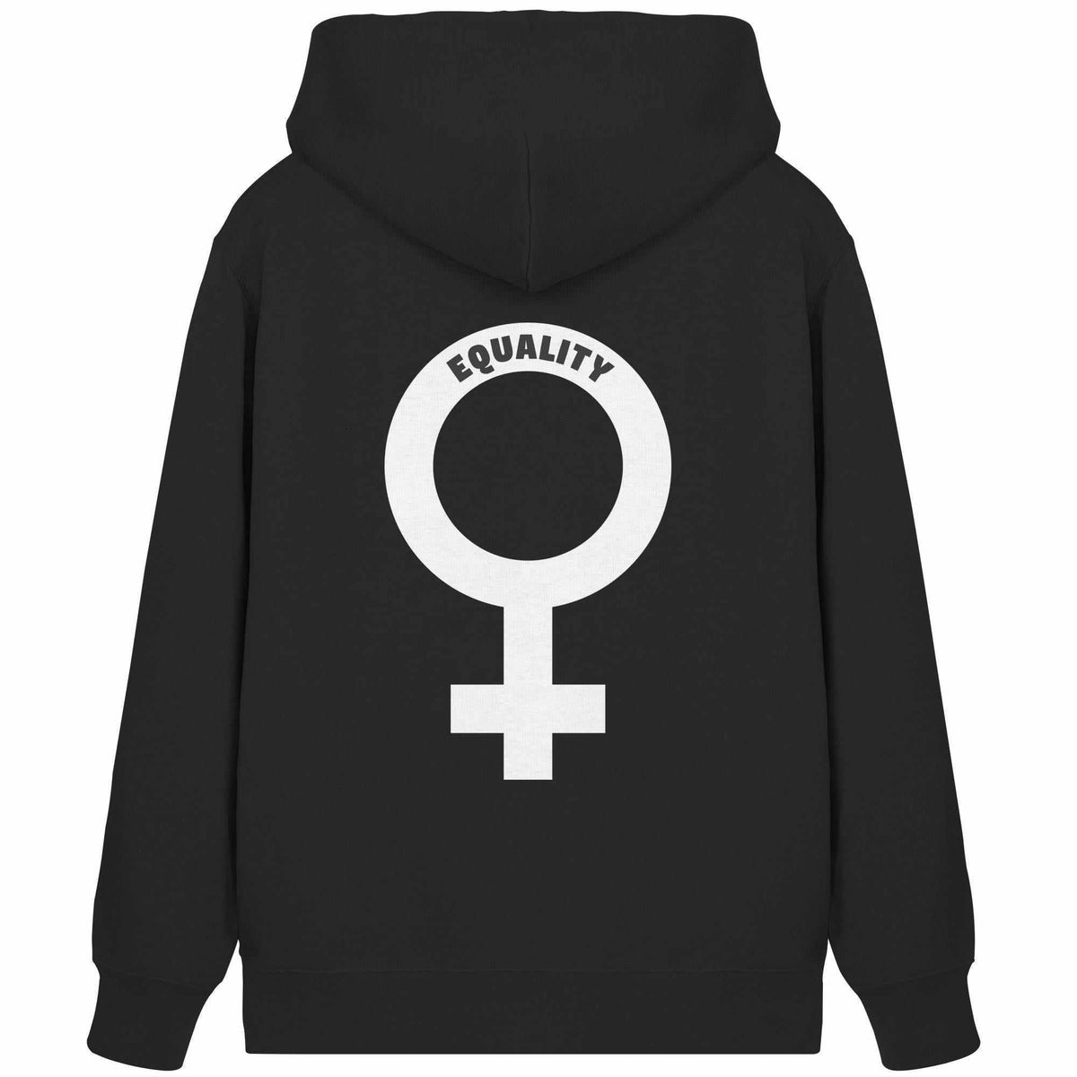 Schwarzer Reißverschluss-Hoodie mit großem Equality-Symbol und Schriftzug „EQUALITY“