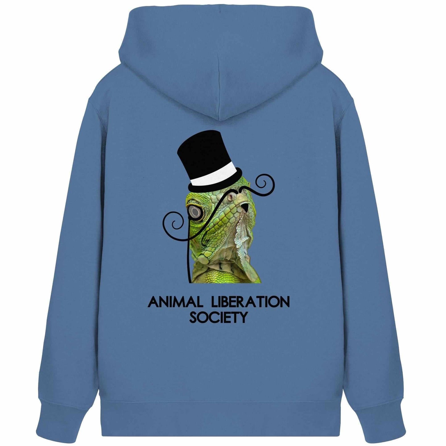 Vegan und Bio Zipper Hoodie: Sir Reptile - Animal Liberation Society, zeigt einen stilvollen Lizard mit Zylinder und Schnurrbart, betont nachhaltige Mode mit Reißverschluss und Kängurutasche.