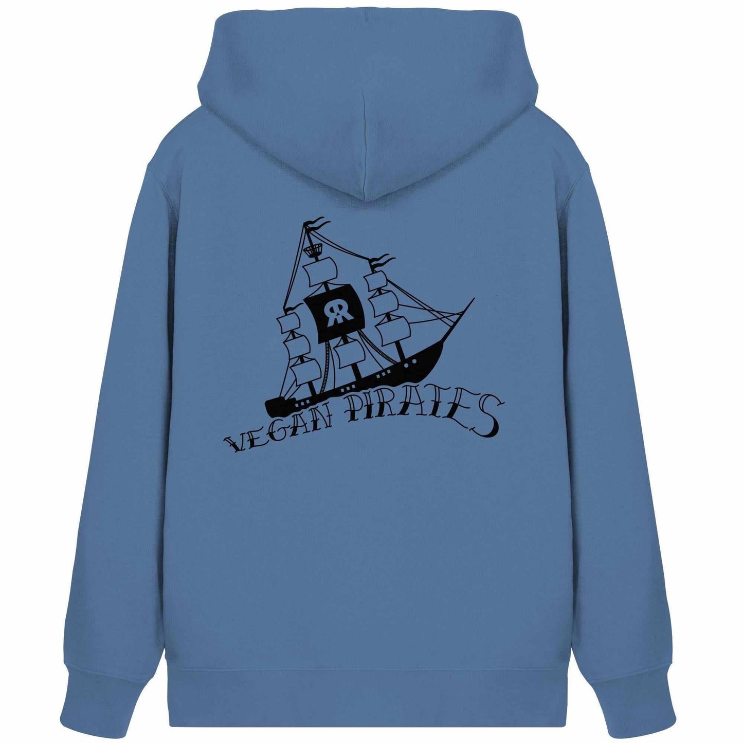 Vegan und Bio Zipper Hoodie: Vegan Pirates mit Piratenschiff-Design, normaler Schnitt, Kängurutasche, Bio-Baumwolle und recyceltem Polyester, hergestellt von RUDE REBEL.