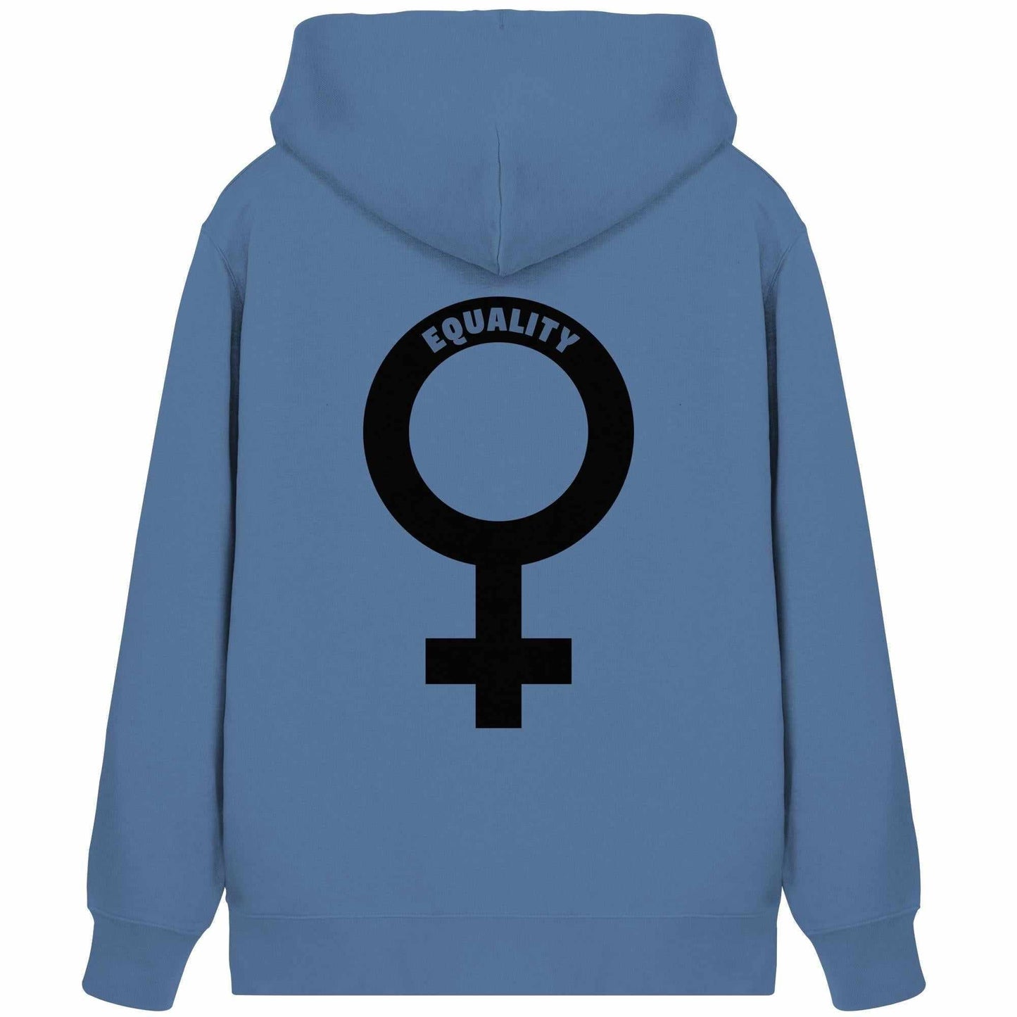 Vegan und Bio Zipper Hoodie mit Venussymbol, feministisch inspiriert, symbolisiert Gleichberechtigung; aus Bio-Baumwolle und recyceltem Polyester, mit Kapuze und Kängurutasche.
