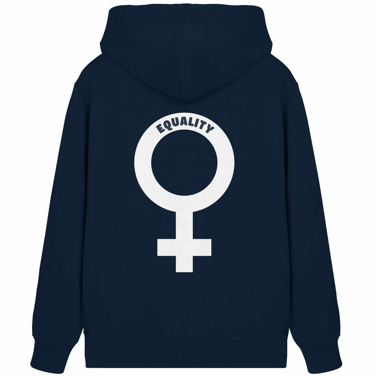 Dunkelblauer Reißverschluss-Hoodie mit großem Equality-Symbol und Schriftzug