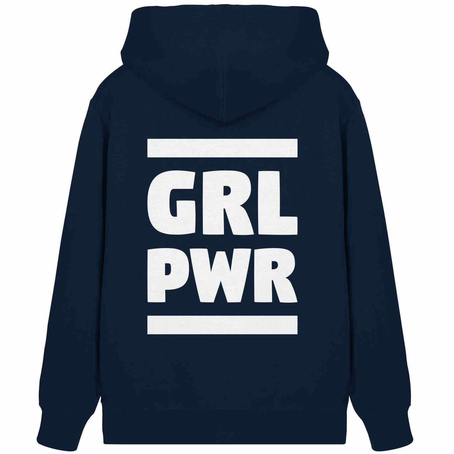 Vegan und Bio Zipper Hoodie: GIRL POWER mit feministischer Botschaft, Kapuze, Kängurutasche, verdeckter Reißverschluss, aus Biobaumwolle und recyceltem Polyester von RUDE REBEL.