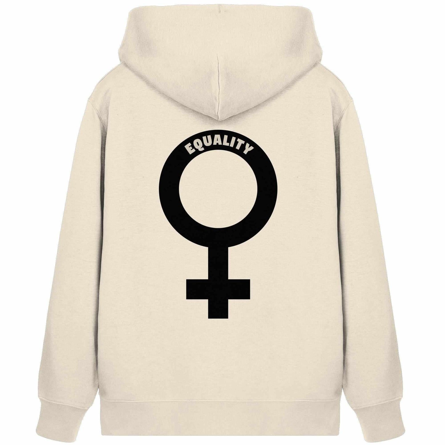 Vegan und Bio Zipper Hoodie mit Venussymbol, feministisches Design; weiße Kapuze, Kängurutasche, verdeckter Reißverschluss, aus nachhaltiger Baumwolle und recyceltem Polyester, RUDE REBEL.