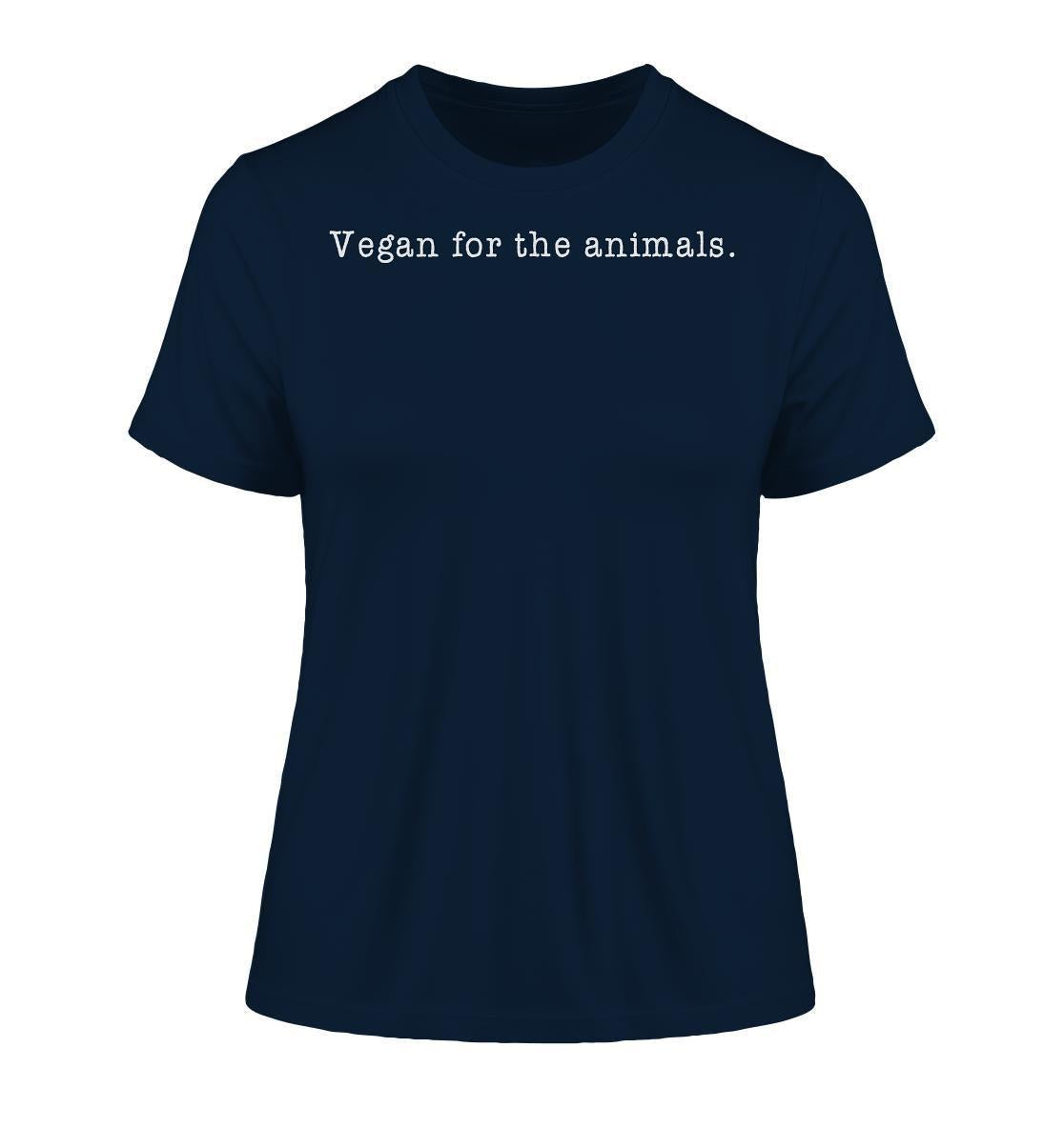 Vegan und Bio Ladies Shirt mit weißem Text, 100% Bio-Baumwolle, minimalistisches Design Vegan for the animals, von RUDE REBEL, fördert vegane Lebensweise und Tierschutz.