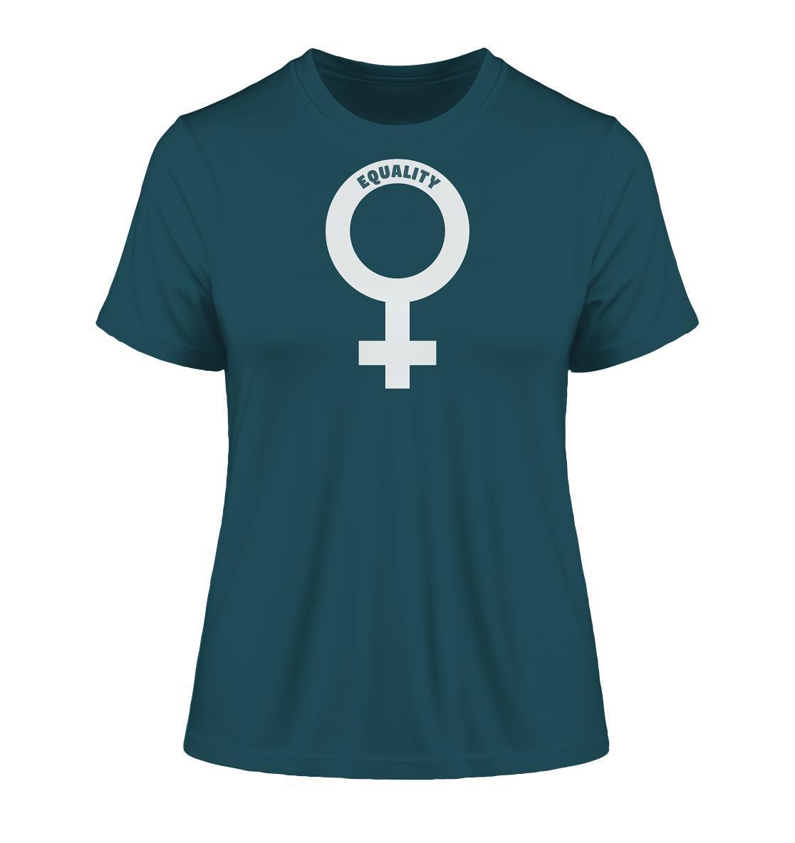 Vegan und Bio Ladies Shirt mit Venussymbol, repräsentiert feministische Botschaft, aus nachhaltiger Bio-Baumwolle, symbolisiert Gleichberechtigung, Teil der RUDE REBEL Kollektion.
