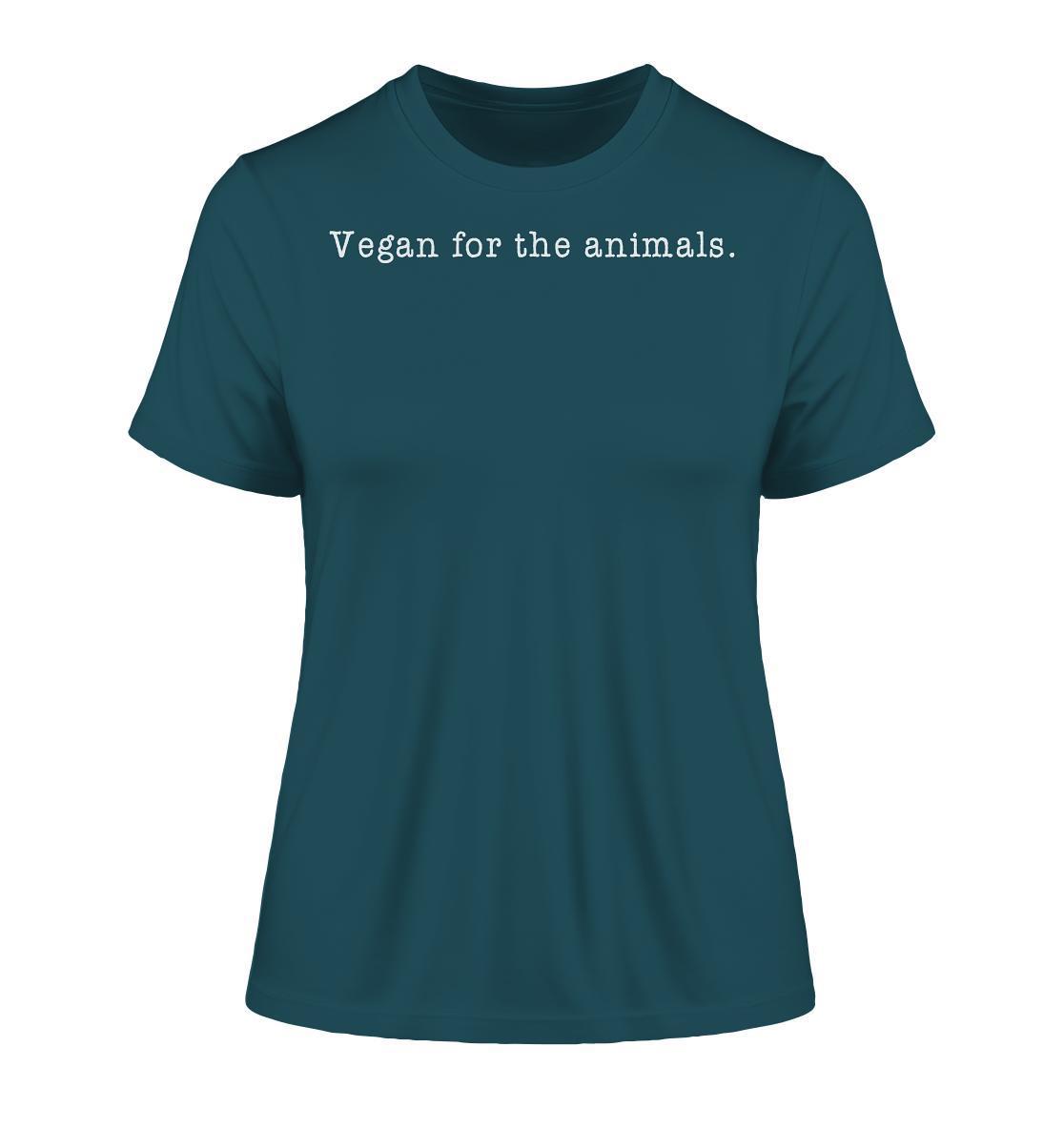 Vegan und Bio Ladies Shirt: Minimalism Design - Vegan for the animals, aus 100% Bio-Baumwolle, mit Textmotiv auf der Vorderseite, betont vegane Lebensweise.