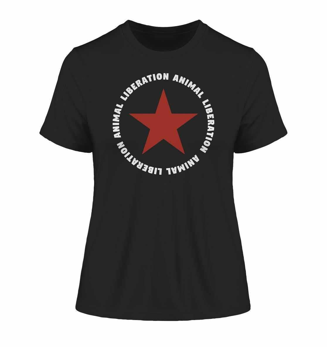 Vegan und Bio Ladies Shirt mit rotem Stern und Animal Liberation Design, aus nachhaltiger Bio-Baumwolle, repräsentiert eine wichtige Botschaft.