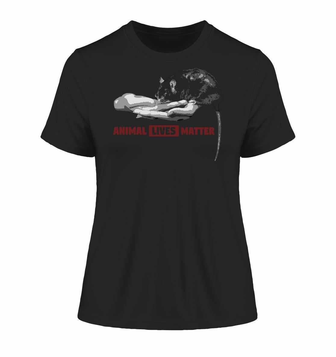 Unisex-Shirt aus Bio-Baumwolle mit Katzendesign und dem Text ANIMAL LIVES MATTER, symbolisiert Gleichwertigkeit aller Lebewesen. Vegane und nachhaltige Produktion.