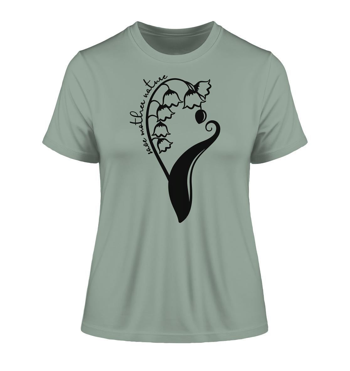 Vegan und Bio Ladies Shirt: Save Mother Nature with Flower Power, minimalistisch mit schwarzem Blumenmotiv und Frau, aus Bio-Baumwolle, ideal für umweltbewusste NaturschützerInnen.