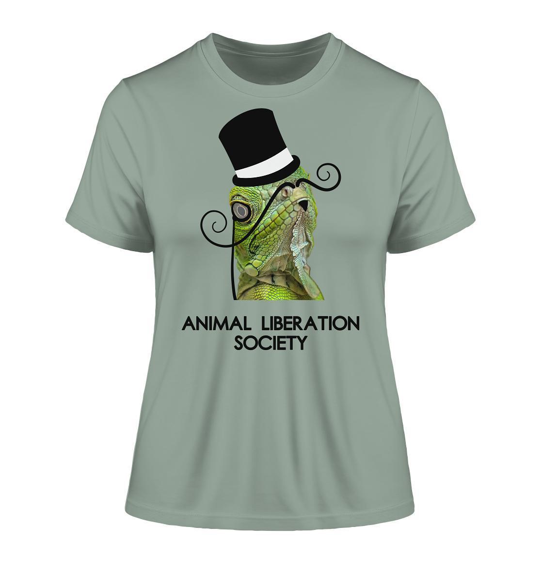 Vegan und Bio Unisex Shirt: Sir Reptile - Animal Liberation Society, zeigt einen eleganten Lizard mit Hut und Schnurrbart, inspiriert von veganen und umweltfreundlichen Prinzipien.