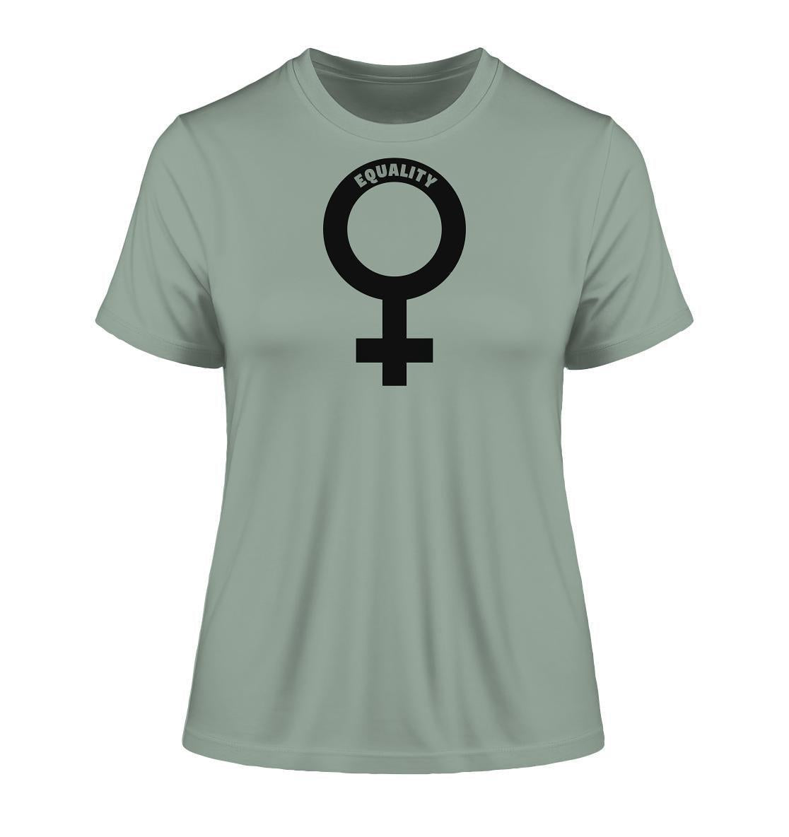 Vegan und Bio Ladies Shirt mit schwarzem Venussymbol, symbolisiert feministische Botschaft. Hergestellt aus 100 % Bio-Baumwolle, umweltfreundlich und nachhaltig.