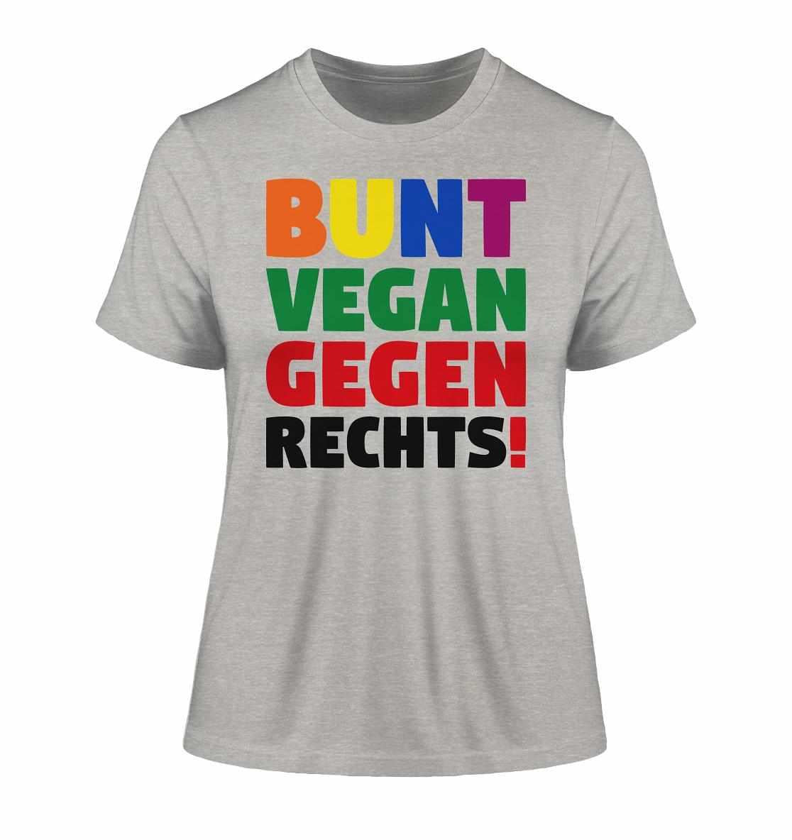Vegan und Bio Ladies Shirt mit buntem Textdesign, inspiriert von Toleranz und Nächstenliebe, aus nachhaltiger Bio-Baumwolle, geeignet für umweltbewusste Demonstrationen.