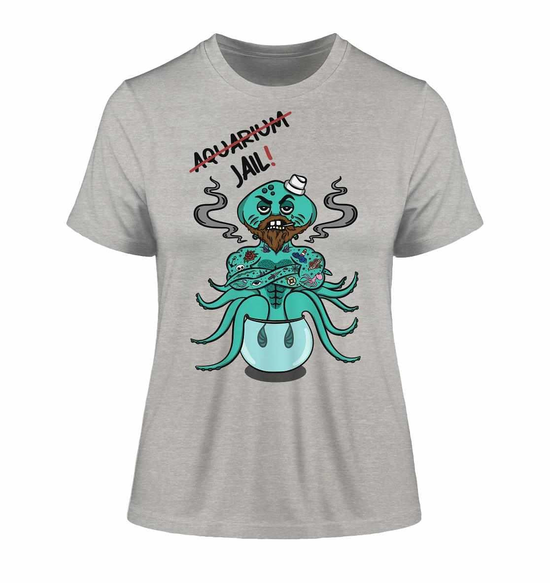 Graues Bio-T-Shirt mit Cartoon-Oktopus, symbolisiert Tierrechte, aus 100% Bio-Baumwolle. Vegan und umweltfreundlich, designiert von RUDE REBEL.