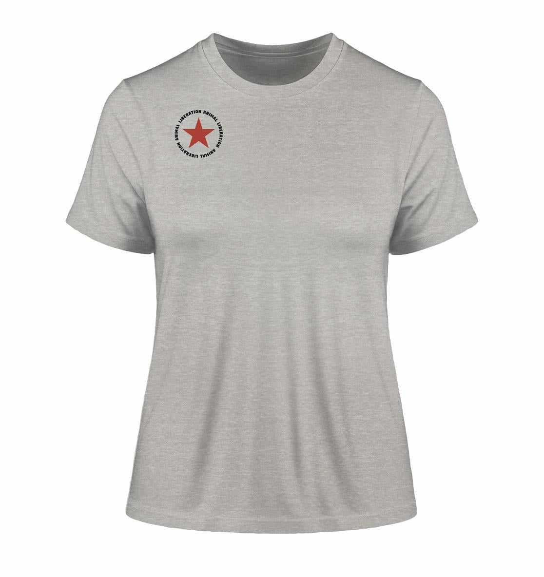 Graues T-Shirt mit rotem Stern-Design, vegan und umweltfreundlich aus Bio-Baumwolle, namens Vegan und Bio Ladies Shirt: Red Star - Animal Liberation.