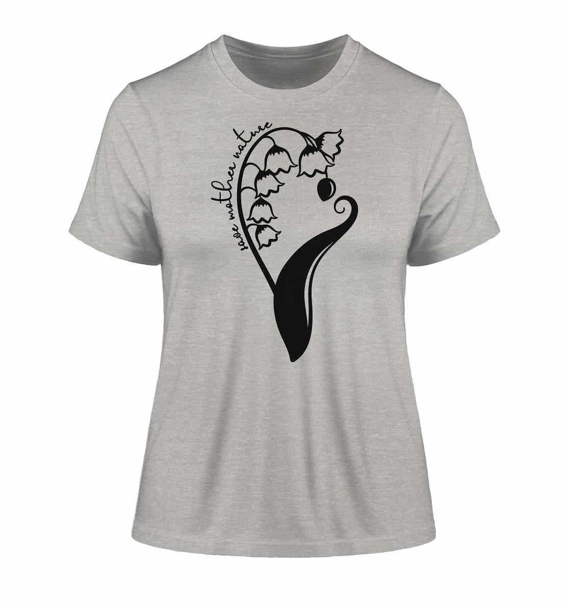 Graues Bio-T-Shirt mit schwarzem Blumenmotiv, vegan gefertigt. Perfekt für NaturschützerInnen, verkörpert die Botschaft: Rettet Mutternatur. Design von RUDE REBEL.