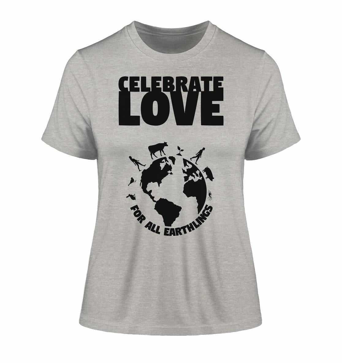 Vegan und Bio Ladies Shirt mit Weltkarte und Wolf-Grafik, feiert Liebe und Gleichheit; gefertigt aus Bio-Baumwolle, umweltfreundlich produziert.
