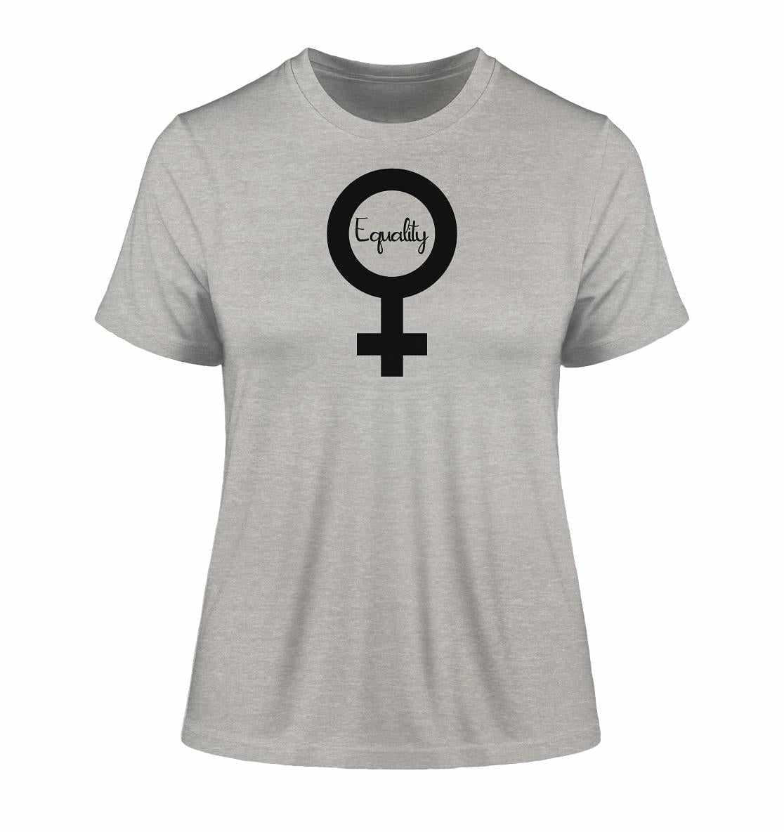 Veganes und biologisches Damen-T-Shirt mit schwarzem Symbol, symbolisiert den Kampf um Gleichberechtigung der Frauen, aus Bio-Baumwolle bei RUDE REBEL erhältlich.