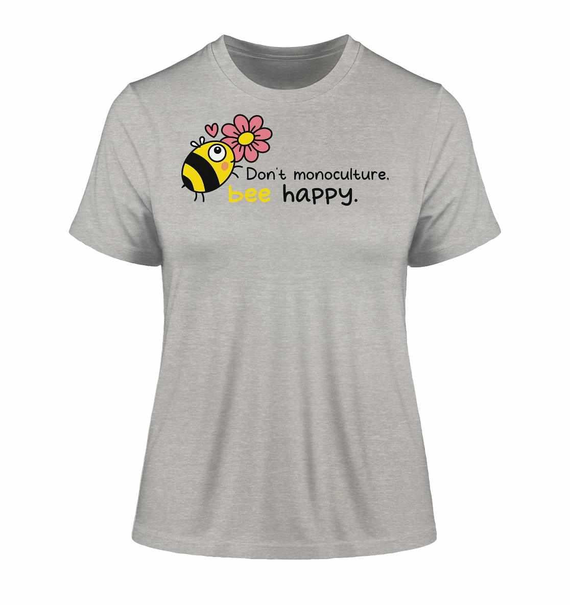 Vegan und Bio Ladies Shirt: Save the bees, zeigt Cartoon-Biene und Blume, aus Bio-Baumwolle, symbolisiert Insektenschutz und nachhaltige Landwirtschaft.