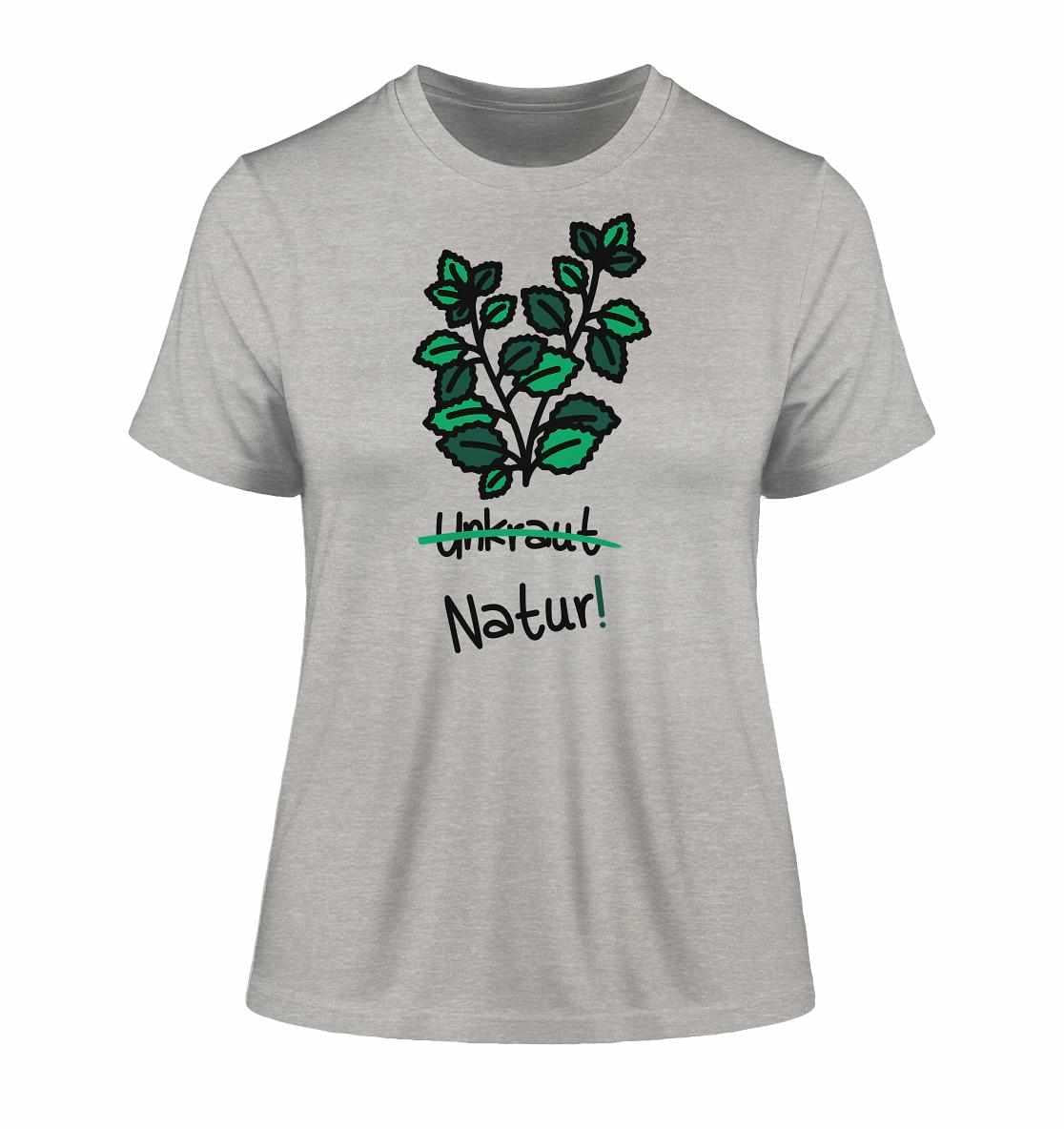 Vegan und Bio Ladies Shirt: Brennnessel-Motiv, nachhaltiges Design aus Bio-Baumwolle, vermittelt Naturschutzbotschaft, mit grünem Pflanzenaufdruck.