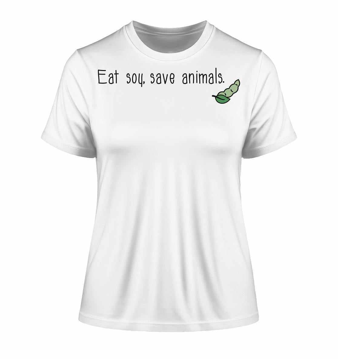Vegan und Bio Ladies Shirt mit grüner Erbse und Text, aus 100% Bio-Baumwolle, betont Veganismus und Tierschutz.