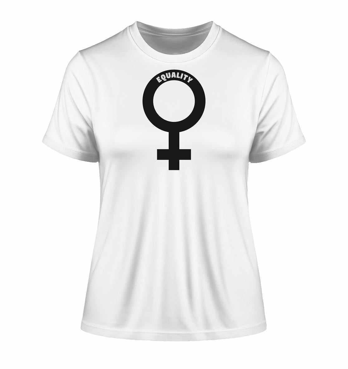 Vegan und Bio Ladies Shirt mit Venussymbol, symbolisiert feministische Botschaft. Hergestellt aus Bio-Baumwolle, unterstützt Gleichberechtigung und Nachhaltigkeit.