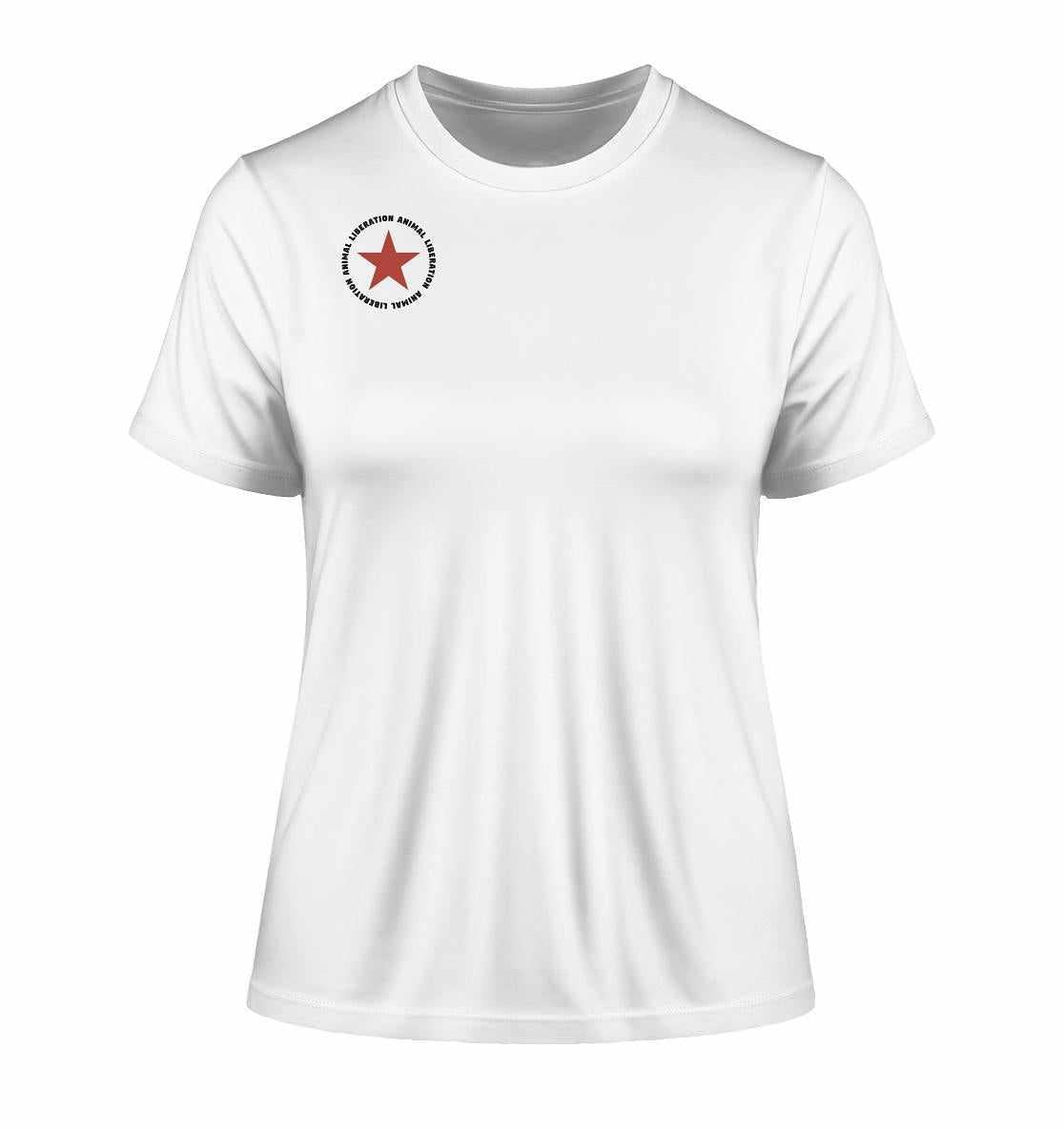 Vegan und Bio Ladies Shirt: Red Star - Animal Liberation, weißes Shirt mit rotem Stern, aus Bio-Baumwolle, symbolisiert vegane und umweltfreundliche Werte.