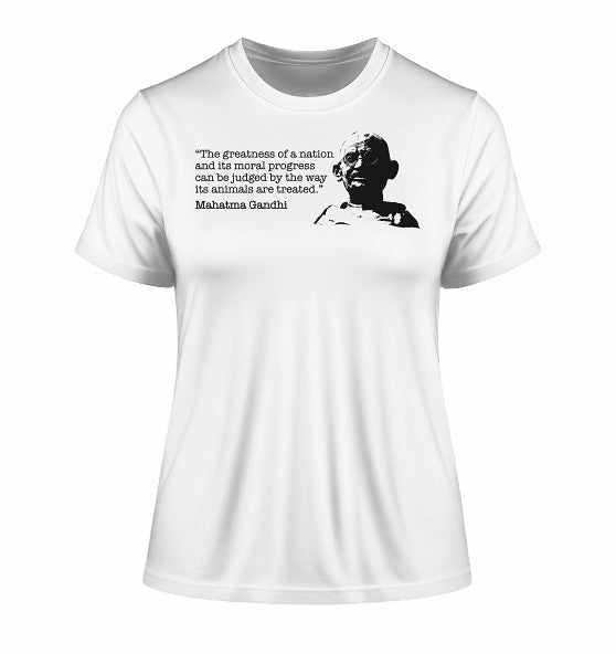 Vegan und Bio Ladies Shirt mit Gandhi-Zitat, aus 100% Bio-Baumwolle, betont Tierschutz und Nachhaltigkeit, rebellisches Design von RUDE REBEL.