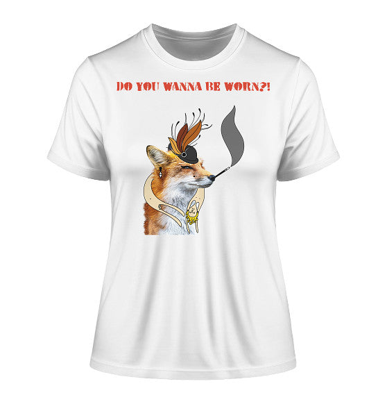 Veganes Bio-Shirt mit Mrs. Fox-Motiv, das gegen Pelz demonstriert. Zeigt einen Fuchs mit Hut und Zigarette. Aus 100% Bio-Baumwolle.