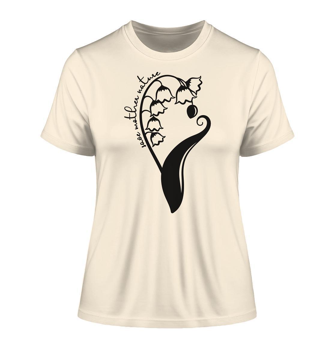Vegan und Bio Ladies Shirt: Save Mother Nature with Flower Power, weiß mit schwarzem Blumenmotiv, aus Bio-Baumwolle, ideal für umweltbewusste Naturfreunde.