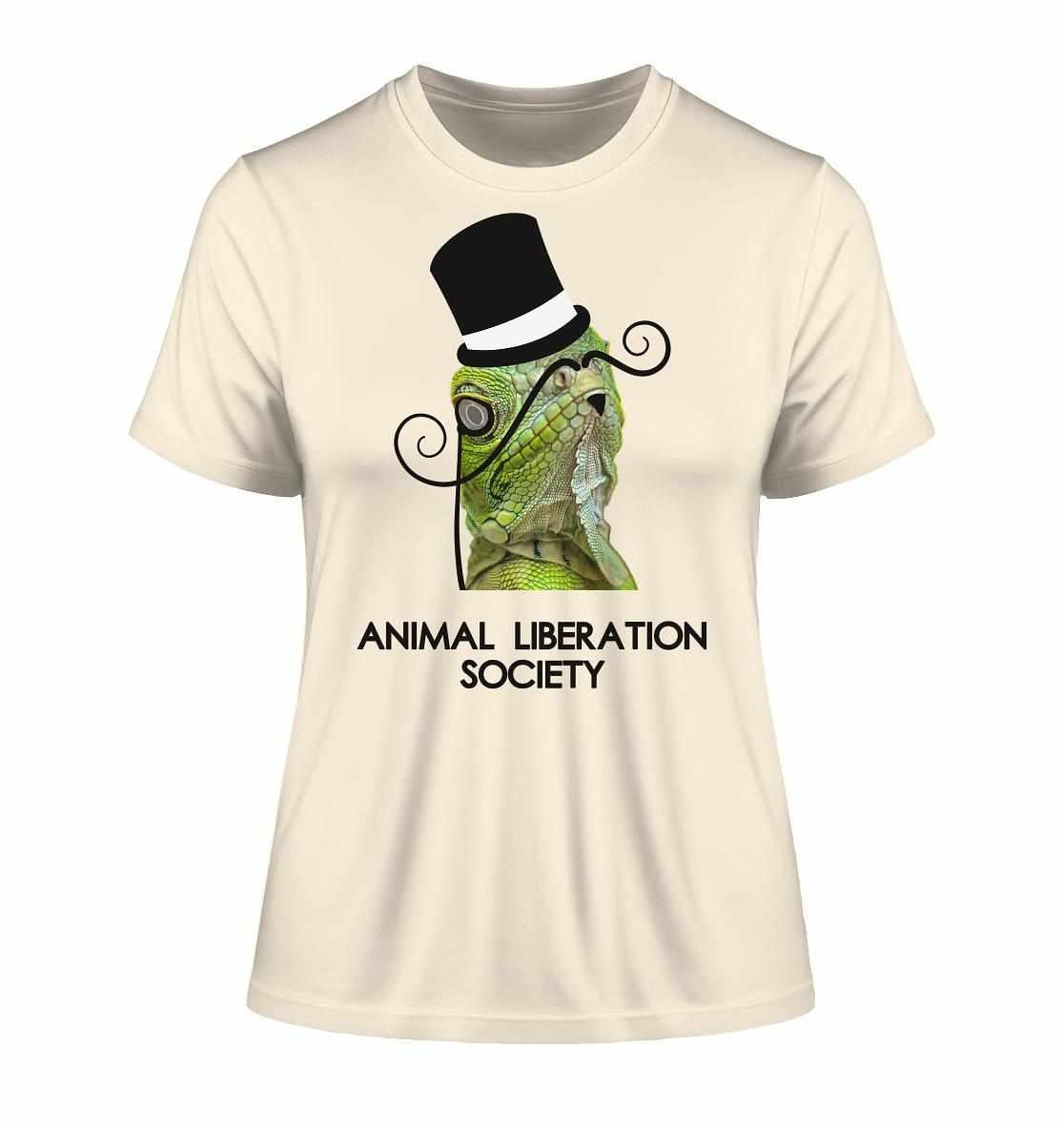 Vegan und Bio Unisex Shirt: Sir Reptile - Animal Liberation Society, mit einem illustrierten Hut-tragenden Lizard, auf Bio-Baumwolle, Symbol der Tierbefreiungsgesellschaft.