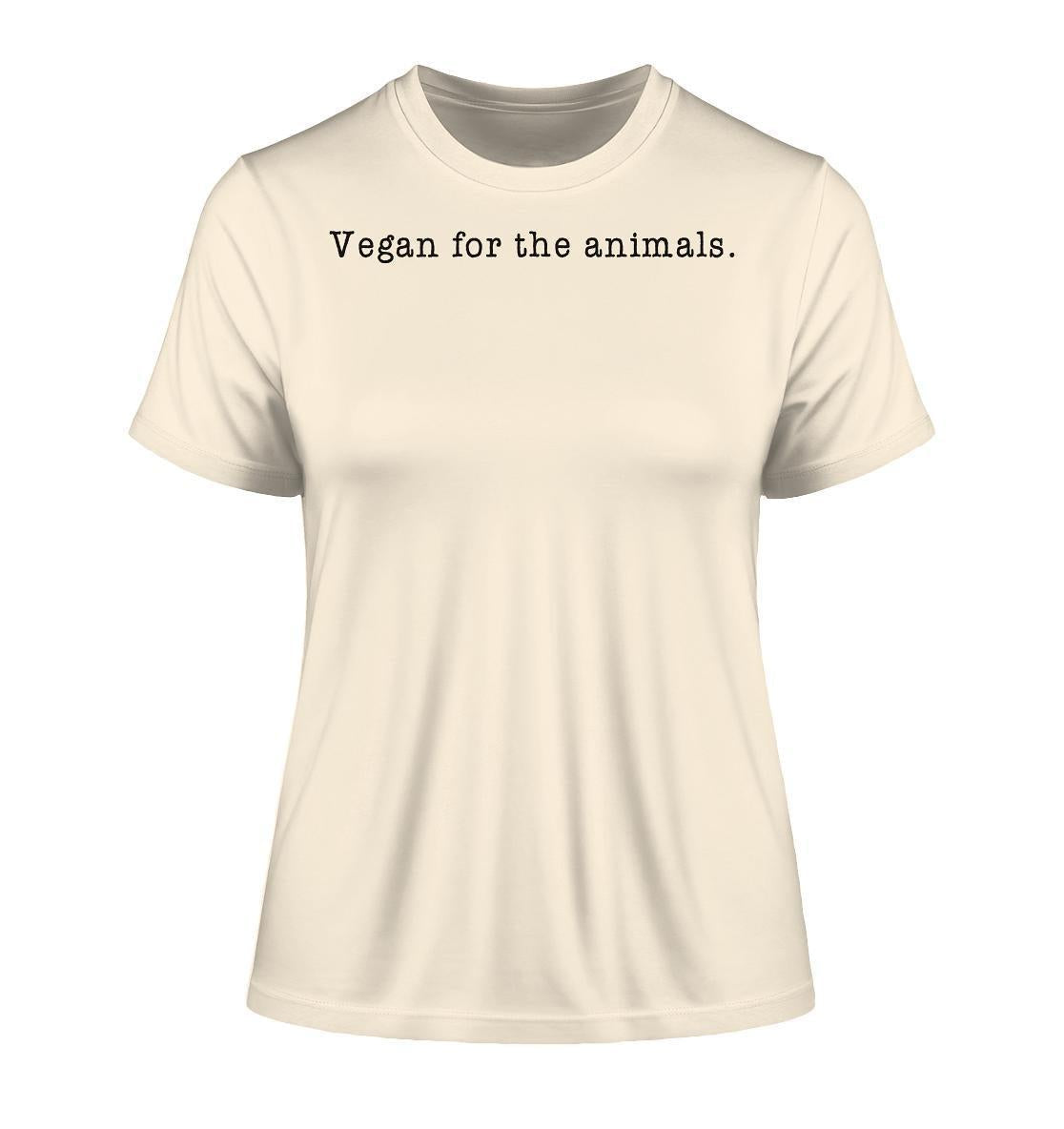 Vegan und Bio Ladies Shirt mit schwarzem Text Vegan for the animals, aus 100% Bio-Baumwolle, von RUDE REBEL, nachhaltige, vegane Mode.
