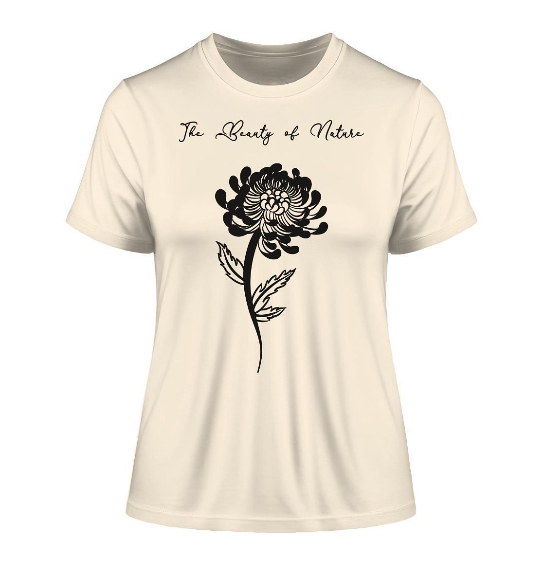 Vegan und Bio Ladies Shirt: Chrysantheme zeigt schwarze Blumen auf weißem Hintergrund, gefertigt aus Bio-Baumwolle. Ideal für umweltbewusste Mode bei RUDE REBEL.