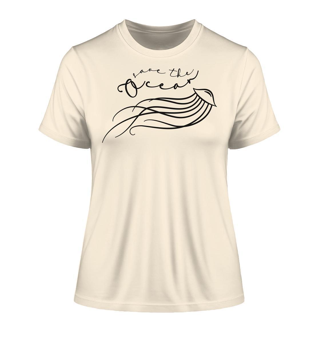 Vegan und Bio Ladies Shirt: Save the Ocean - Minimalist Jellyfish mit Grafikdesign aus Bio-Baumwolle, umweltfreundlich produziert, betont den Schutz der Ozeane.