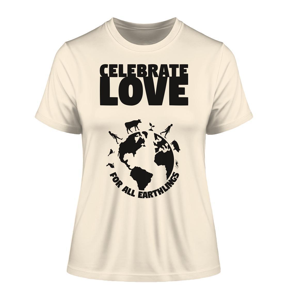 Vegan und Bio Ladies Shirt mit schwarzem Text und Grafik, feiert Liebe zu allen Erdlingen, aus nachhaltiger Bio-Baumwolle, von RUDE REBEL.