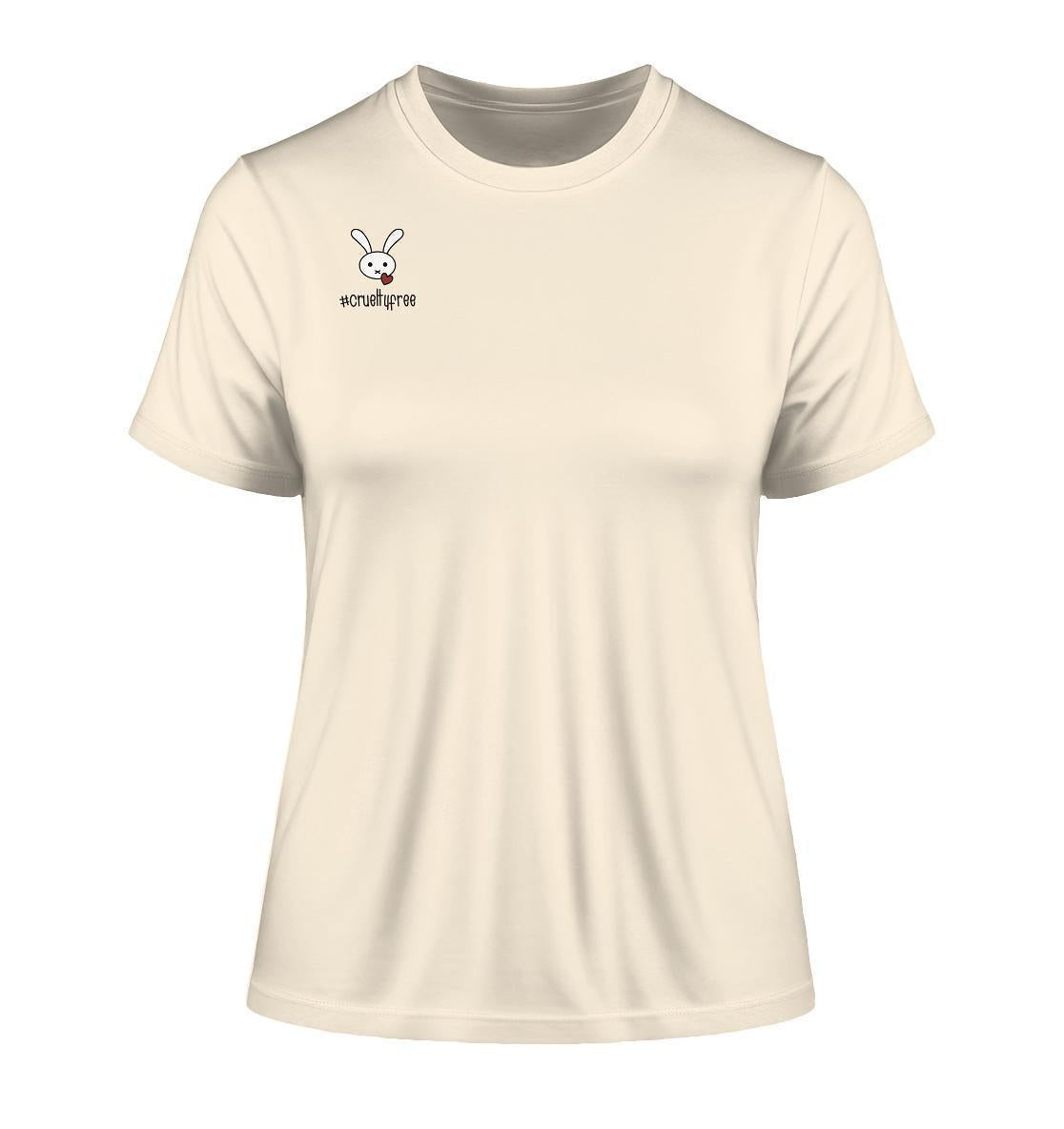 Vegan und Bio Ladies Shirt mit Cartoon-Hasenmotiv, Herzsymbol, aus 100% Bio-Baumwolle, steht für tierversuchsfreie Kosmetik und vegane Bewegung.