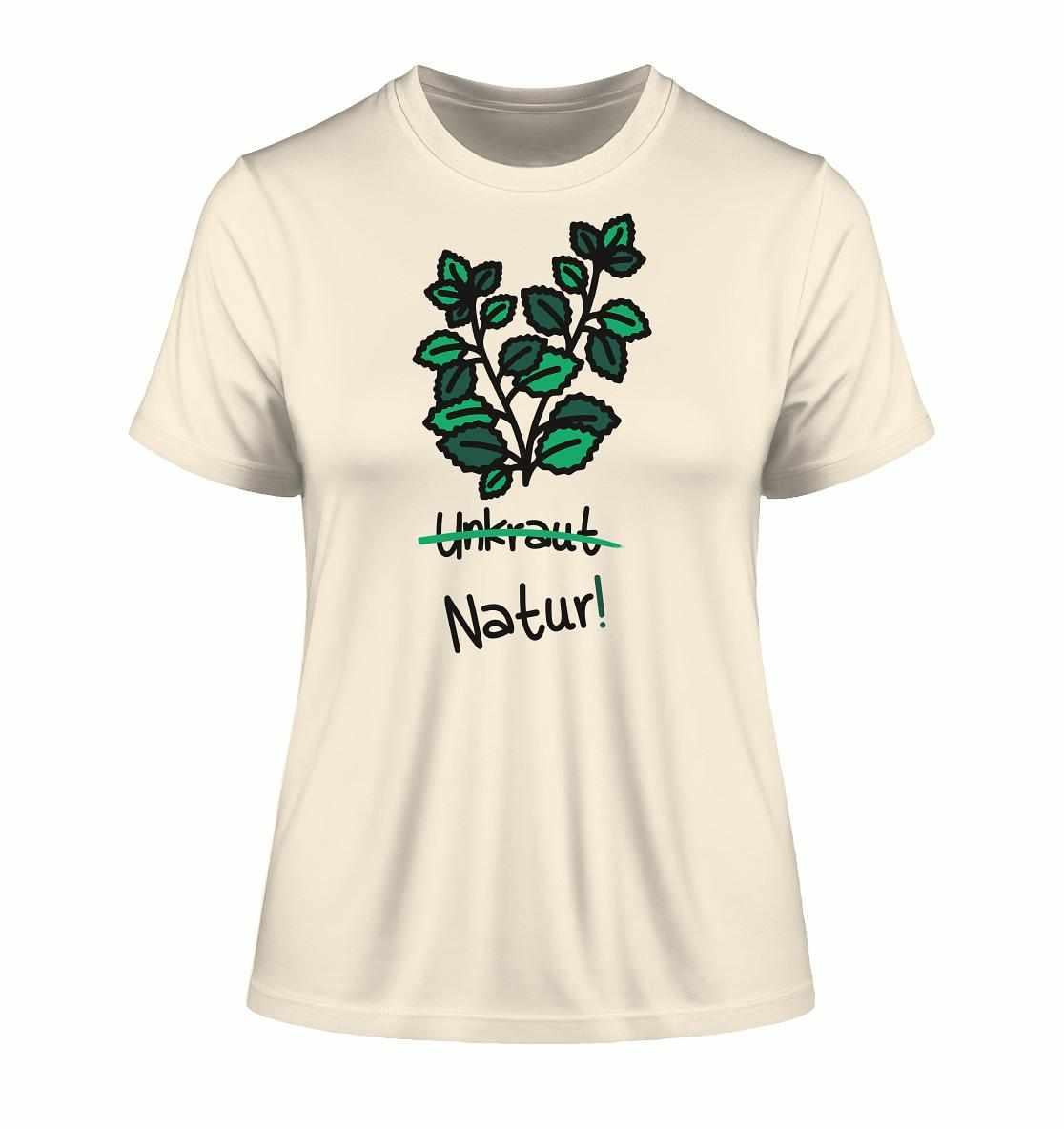 Vegan und Bio Ladies Shirt mit Brennnessel-Design, das Naturschutz thematisiert; aus 100% Bio-Baumwolle, umweltfreundlich produziert.