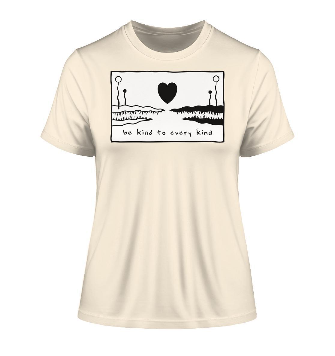 Vegan und Bio Ladies Shirt mit Herz- und Textdesign, feiert Frieden und Liebe für alle Wesen, nachhaltig aus Bio-Baumwolle.