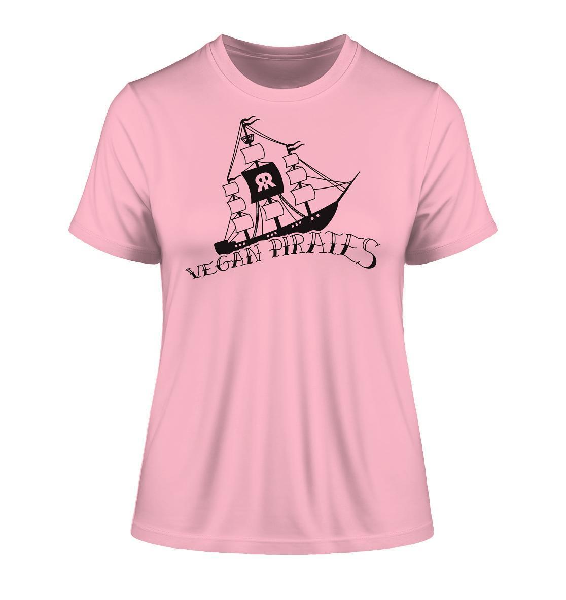 Veganes und bio Ladies Shirt Vegan Pirates mit schwarzem Piratenschiff-Design, aus 100% Bio-Baumwolle, rebellischer Stil von RUDE REBEL.