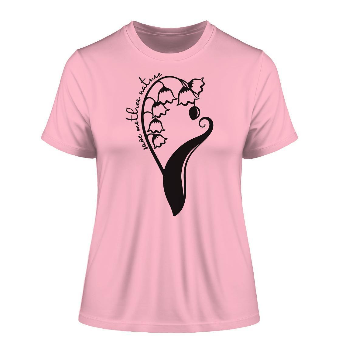 Vegan und Bio Ladies Shirt mit schwarzem Blumenmotiv und achtsamer Botschaft, aus Bio-Baumwolle, ideal für NaturschützerInnen.