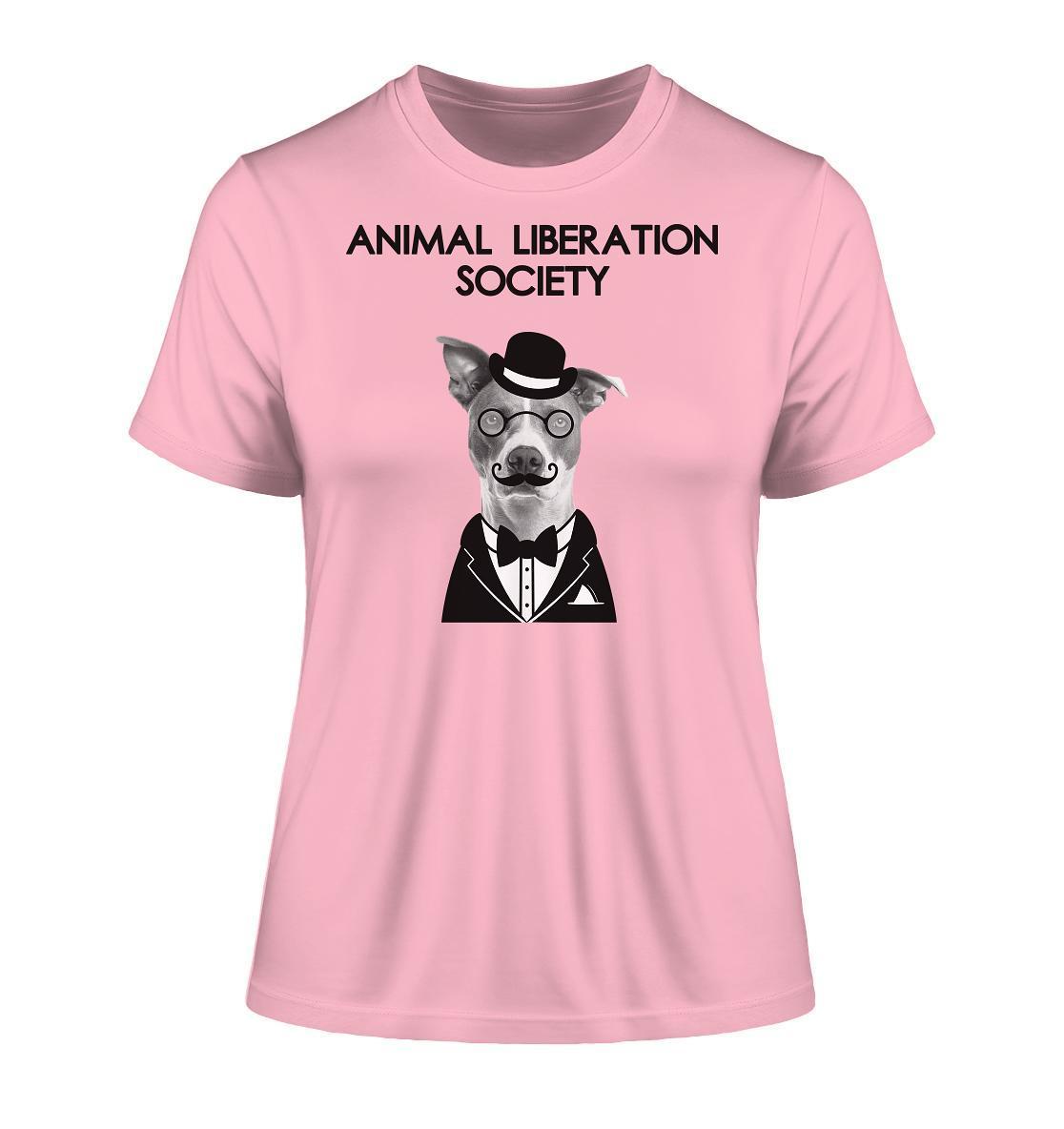 Vegan und Bio Ladies Shirt: Mr. Dog - Animal Liberation Society mit Hund und Accessoires, symbolisiert Tierrechte, aus Bio-Baumwolle, umweltfreundlich und vegan produziert.