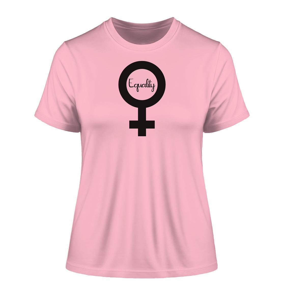Vegan und Bio Ladies Shirt: Feminismus - Der Kampf um Gleichberechtigung, pinkes Shirt mit schwarzem Kreuz, aus Bio-Baumwolle, nachhaltig und umweltfreundlich produziert.