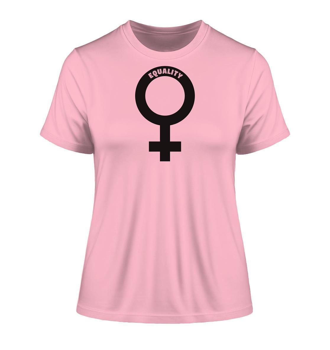 Vegan und Bio Ladies Shirt mit schwarzem Venussymbol, symbolisiert feministische Botschaft, aus 100 % Bio-Baumwolle, produziert von RUDE REBEL, umweltfreundlich und vegan.