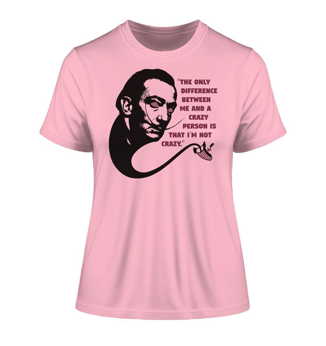 Vegan und Bio Ladies Shirt: Crazy Dali mit Salvador Dali-Motiv, umweltfreundlich aus Bio-Baumwolle, zeigt surrealistisches Design, ideal für nachhaltige Mode-Enthusiasten.
