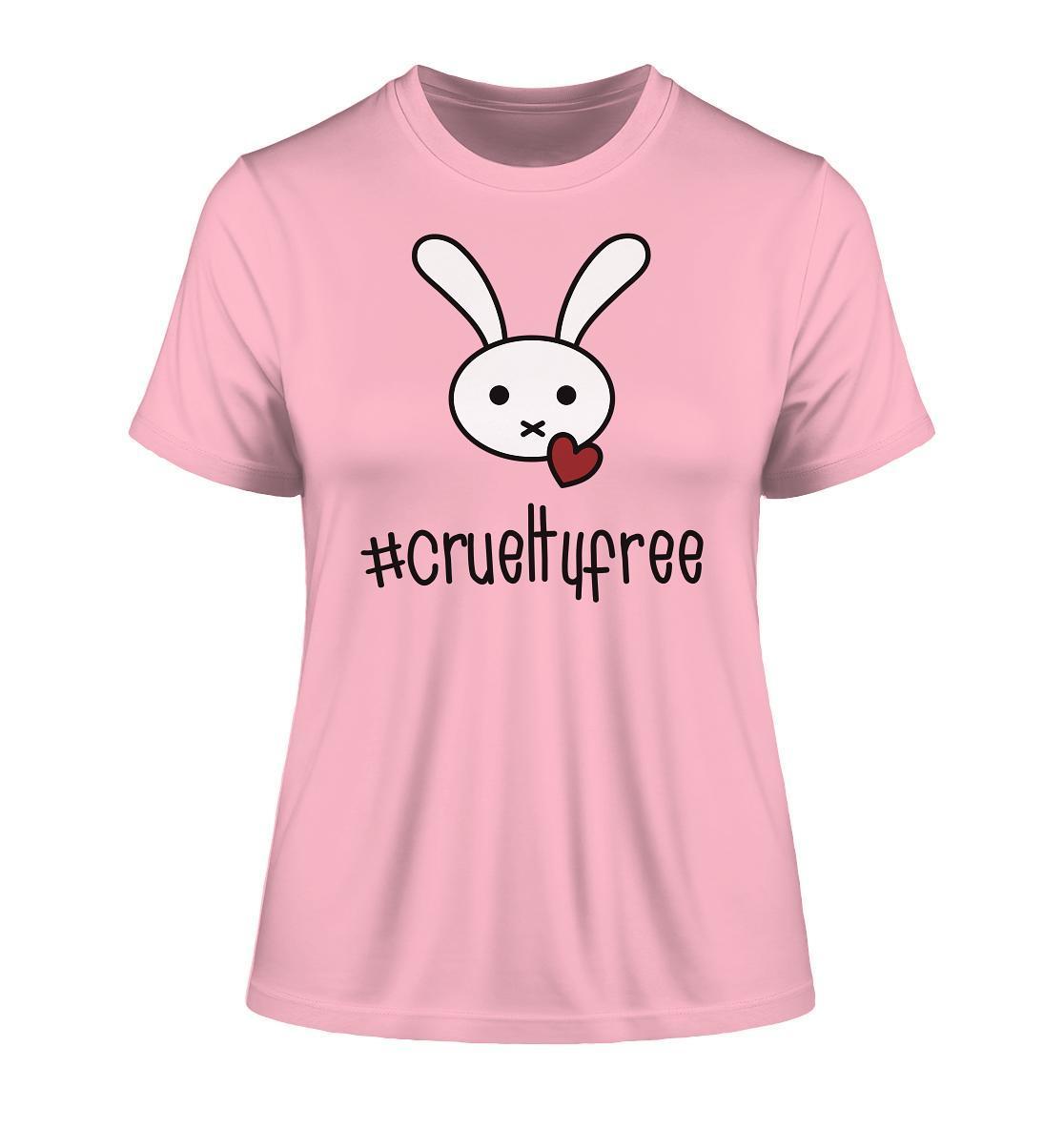 Vegan und Bio Ladies Shirt: Crueltyfree Bunny BIG, pinkes Shirt mit Cartoon-Hase und Herz, steht für Tierrechtsbewegung, hergestellt aus 100% Bio-Baumwolle.