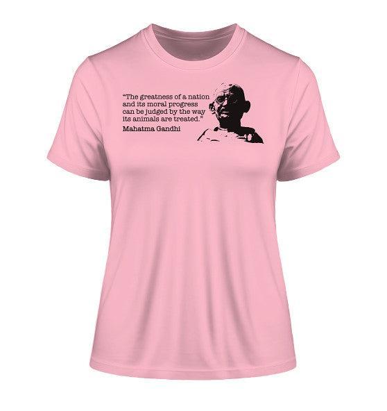 Vegan und Bio Ladies Shirt mit Gandhi-Zitat, nachhaltig aus Bio-Baumwolle gefertigt, fördert Tierschutz. Perfekt für bewusste Mode bei RUDE REBEL.