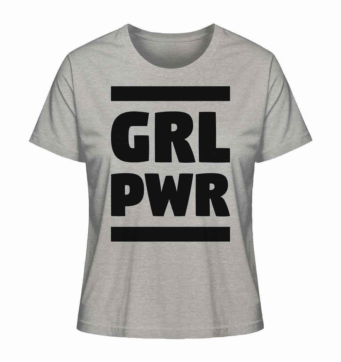 Vegan und Bio Ladies Shirt: GIRL POWER, graues T-Shirt mit schwarzem Text, aus 100% Bio-Baumwolle, feministische Botschaft, für starke und selbstbewusste Frauen.