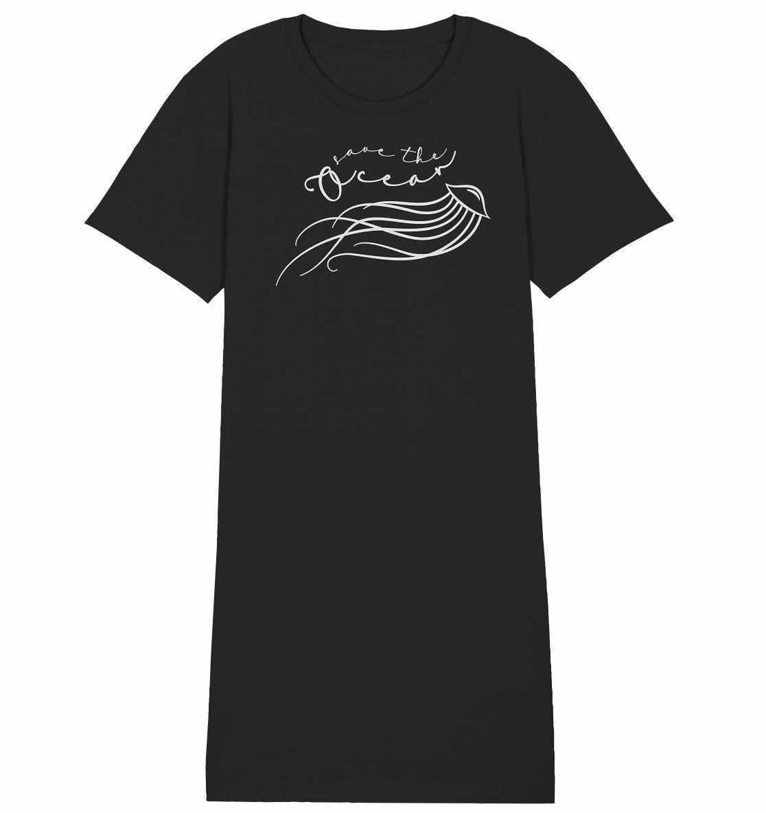 Vegan und Bio Shirt Kleid: Save the Ocean - Minimalist Jellyfish, aus Bio-Baumwolle, mit Quallen-Design und Umweltbotschaft. Ideal für umweltbewusste Aktivisten.