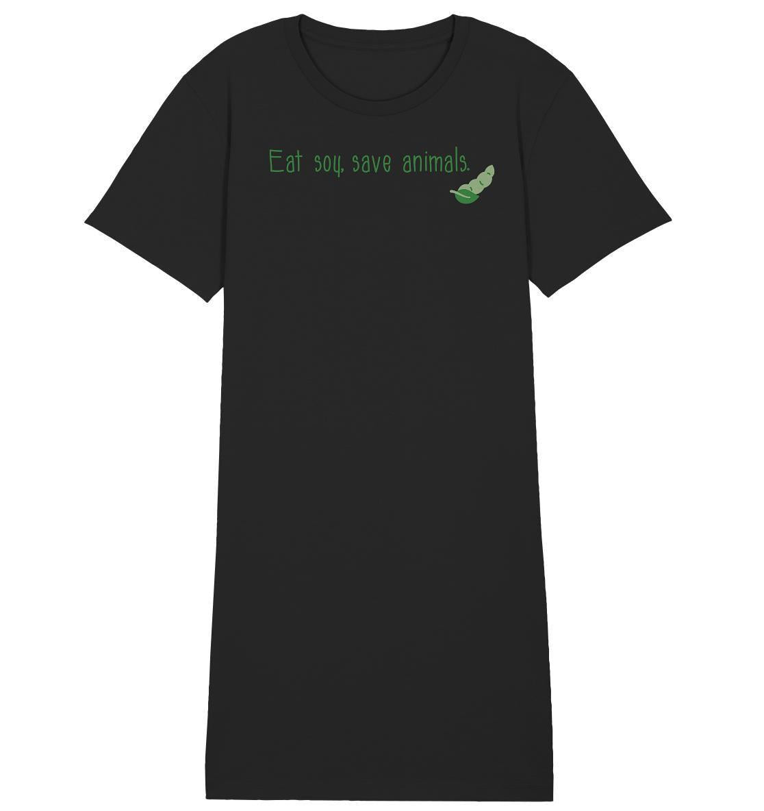 Vegan und Bio Shirt Kleid mit grünem Text, betont Veganismus und Tierschutz, aus 100% Bio-Baumwolle von RUDE REBEL.